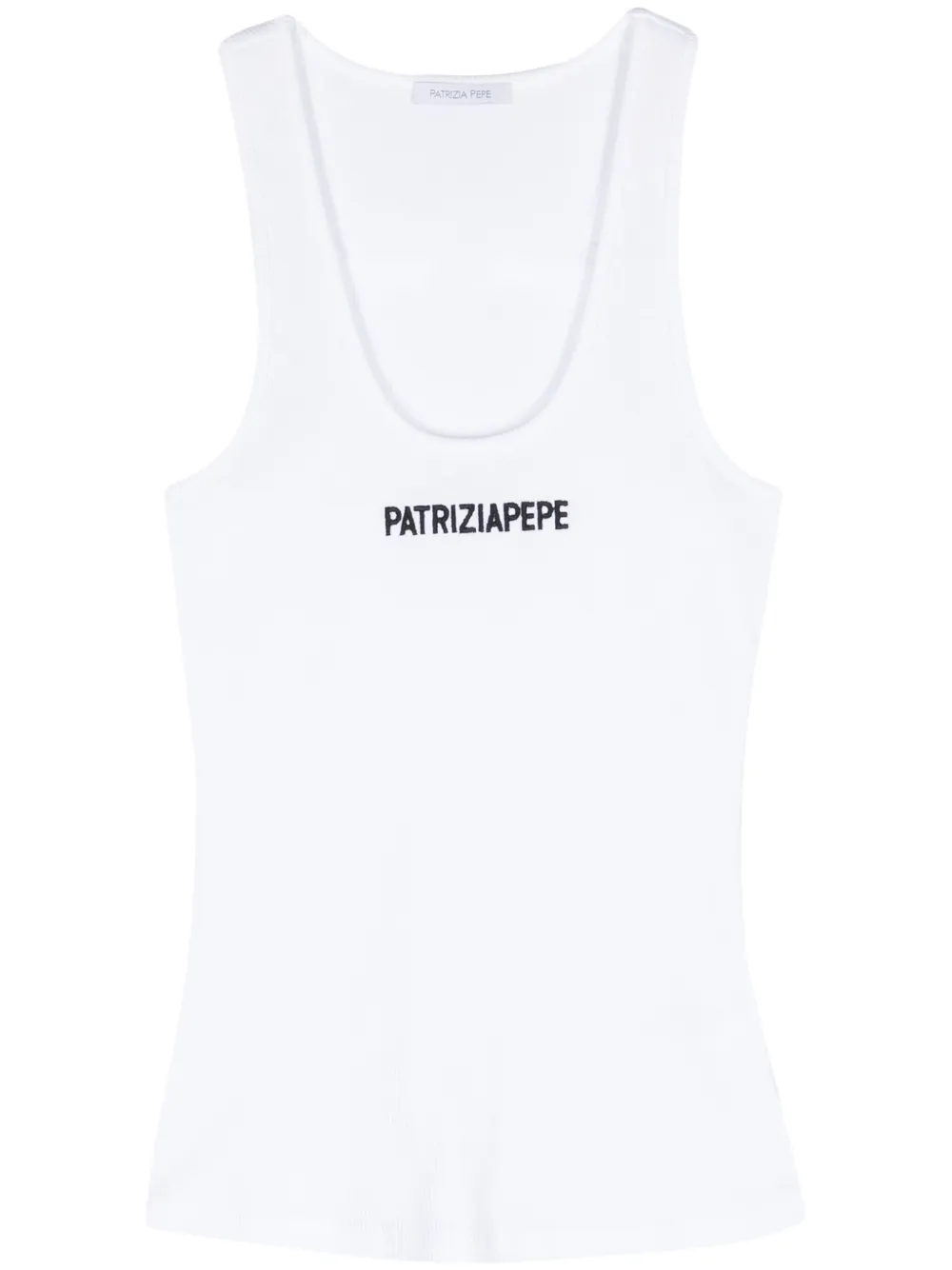 Shop Patrizia Pepe Logo-embroidered Cotton Top In White