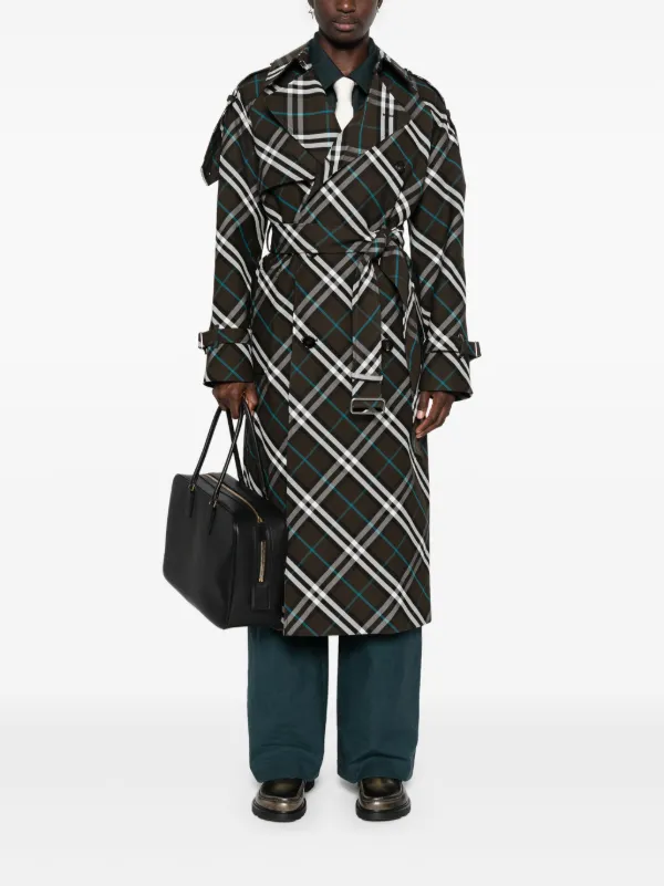 Burberry チェック トレンチコート | グリーン | FARFETCH JP