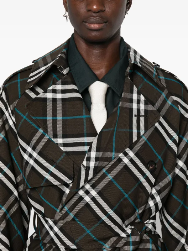 Burberry Long Check Cotton Blend Trench Coat | Green | FARFETCH