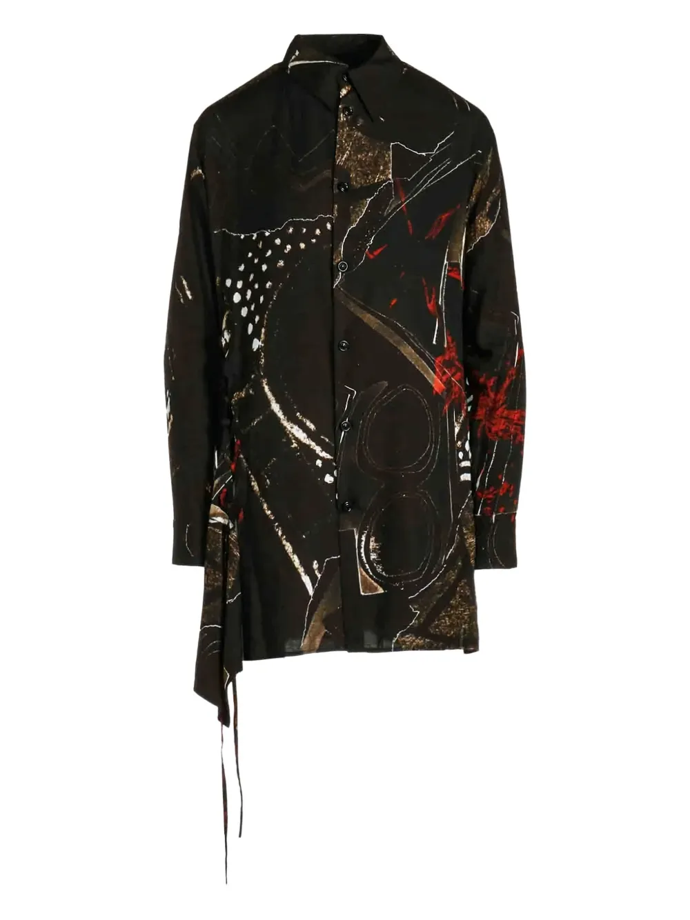 Y's abstract-print asymmetrical shirt - ブラック Y's abstract-print asymmetrical shirt - ブラック