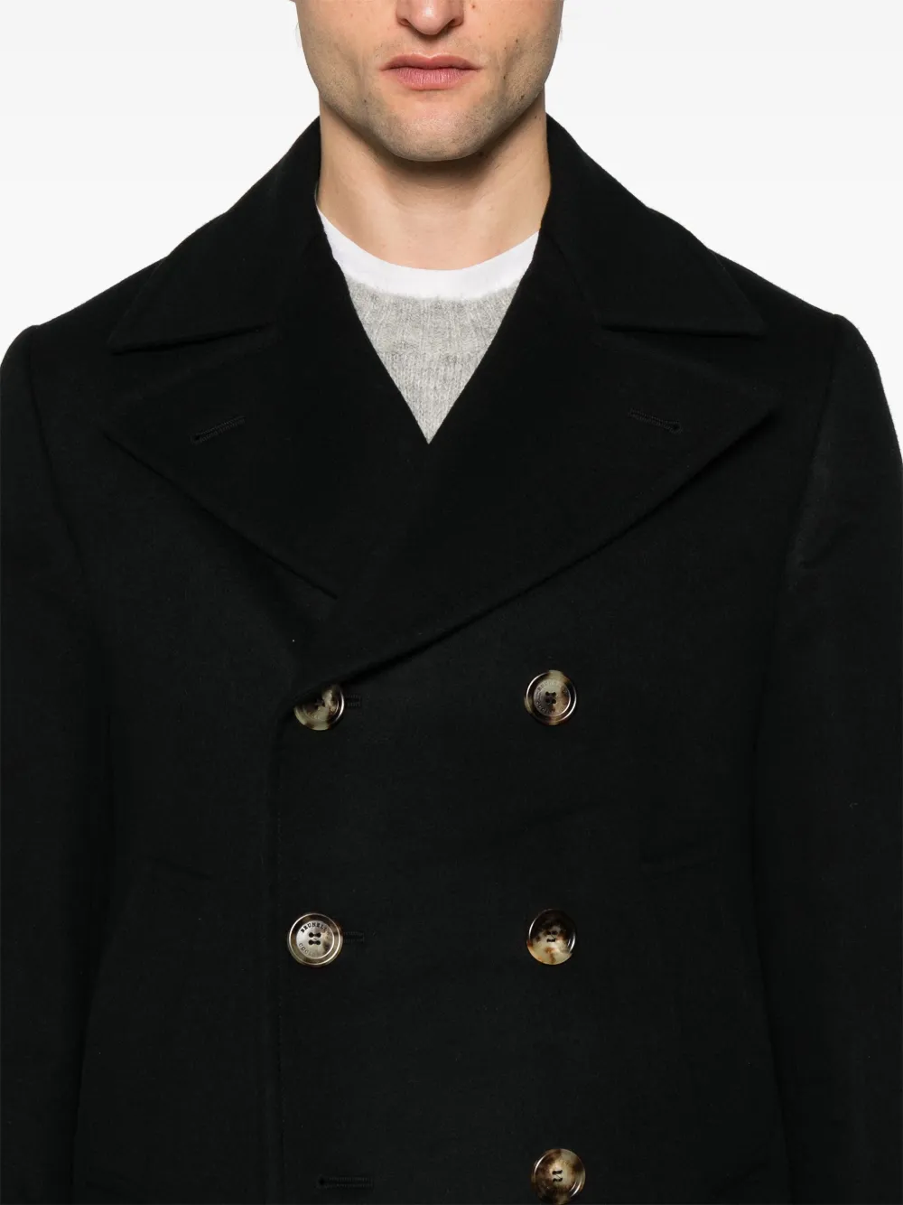 Brunello Cucinelli Vilten sailorjas met gekerfde revers Zwart