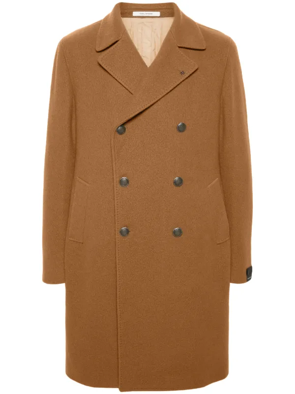 Tagliatore brooch-detail double-breasted Coat | Brown | FARFETCH IN