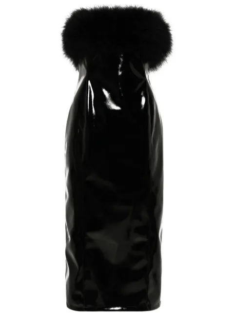 Blumarine marabou-feathers patent midi dress