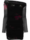 Blumarine rose-print tulle mini dress - Black