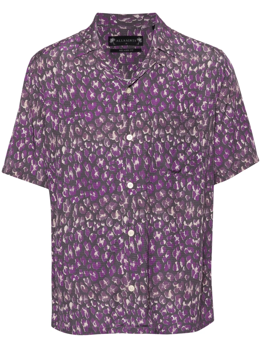 Allsaints Ikuma Leopard Print Relaxed Fit Shirt In 紫色