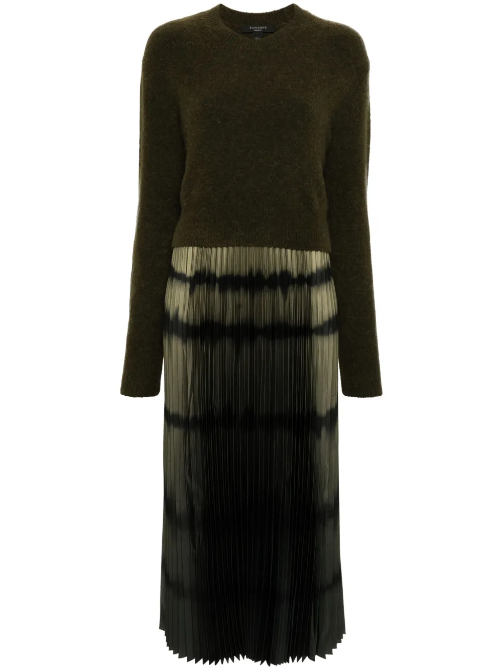 Allsaints Curtis Knitted Jumper And Ombre Recycled-polyester Midi Dress In 绿色