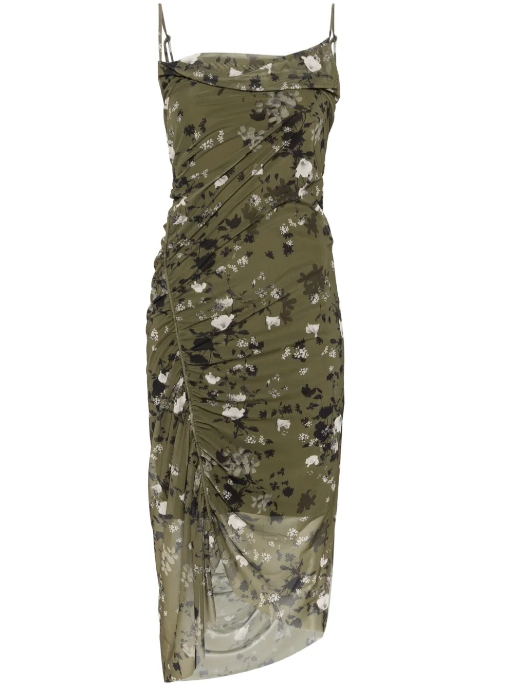 Allsaints Ulla Kora Floral Mesh Slipdress In 绿色