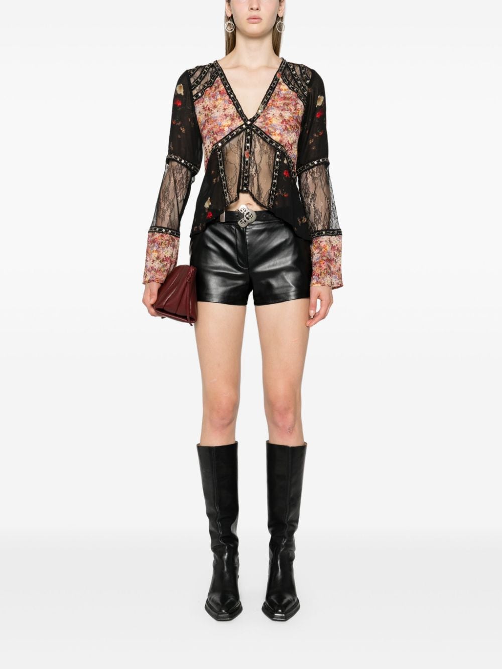 AllSaints Florence blouse met vlakken - Zwart