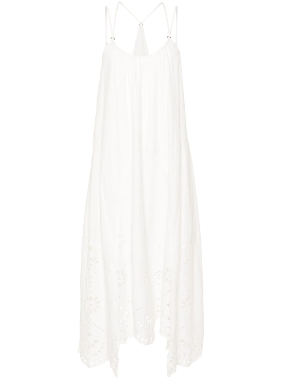 AllSaints Areena embroidered flared midi dress - White