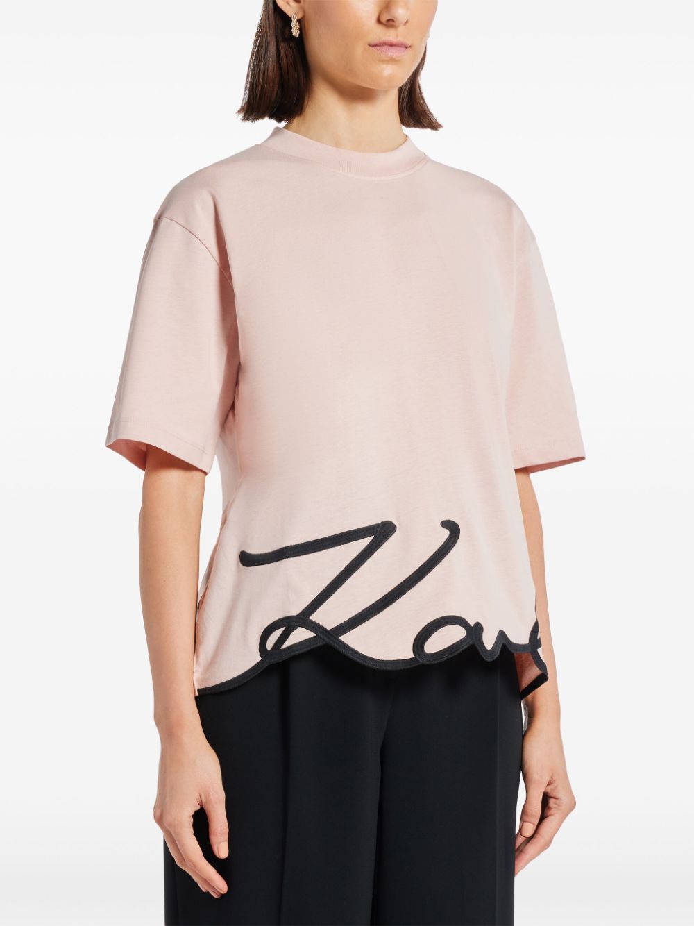 Shop Karl Lagerfeld Karl Signature Hem T-shirt In Pink