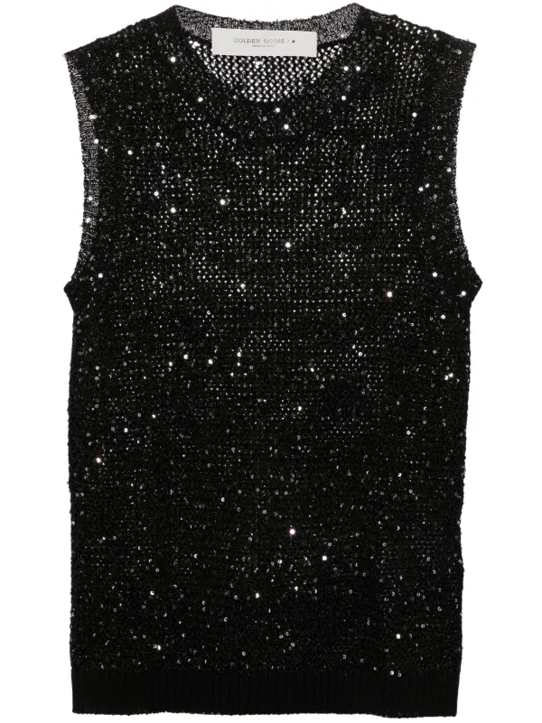 Black sequin sleeveless top on sale