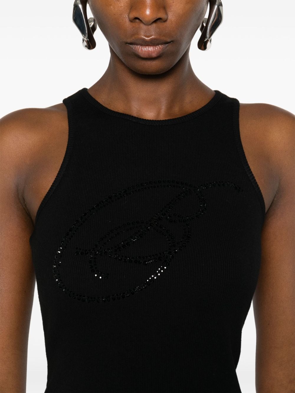 Shop Blumarine Rhinestone-logo Tank Top In Black