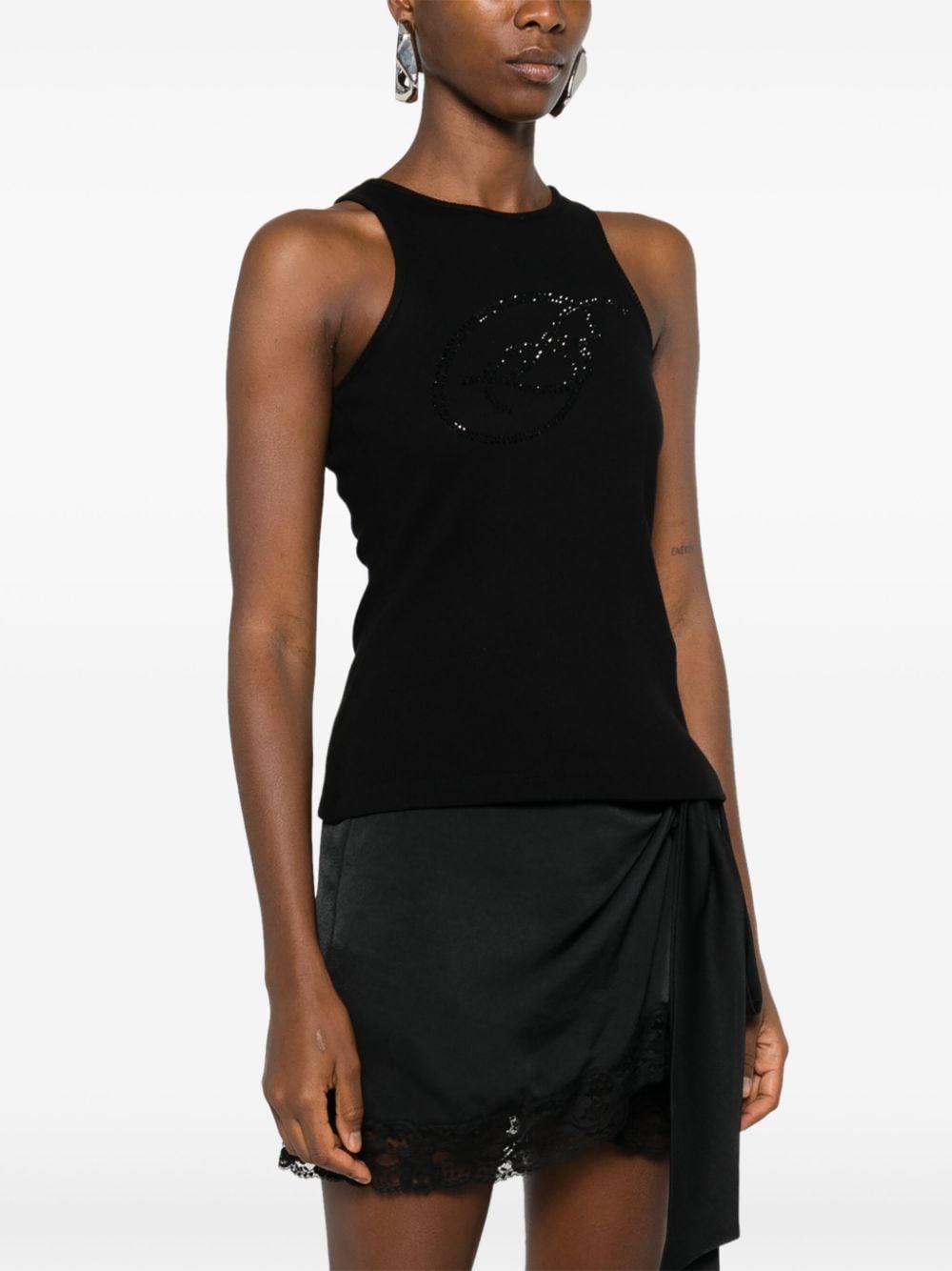 Shop Blumarine Rhinestone-logo Tank Top In Black