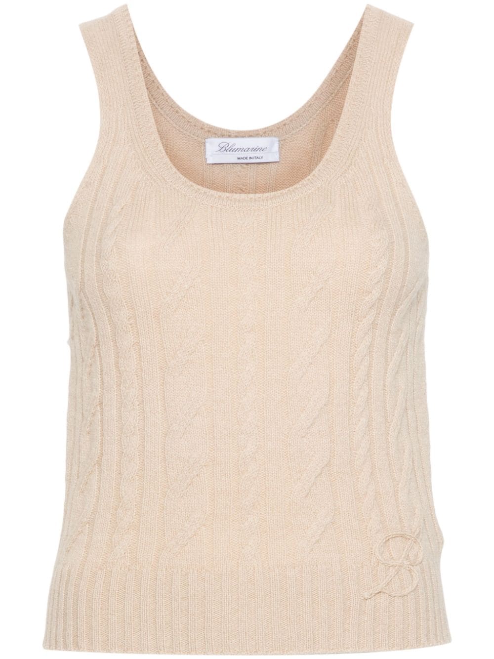 Blumarine Logo-embroidered Cable-knit Top In Neutrals