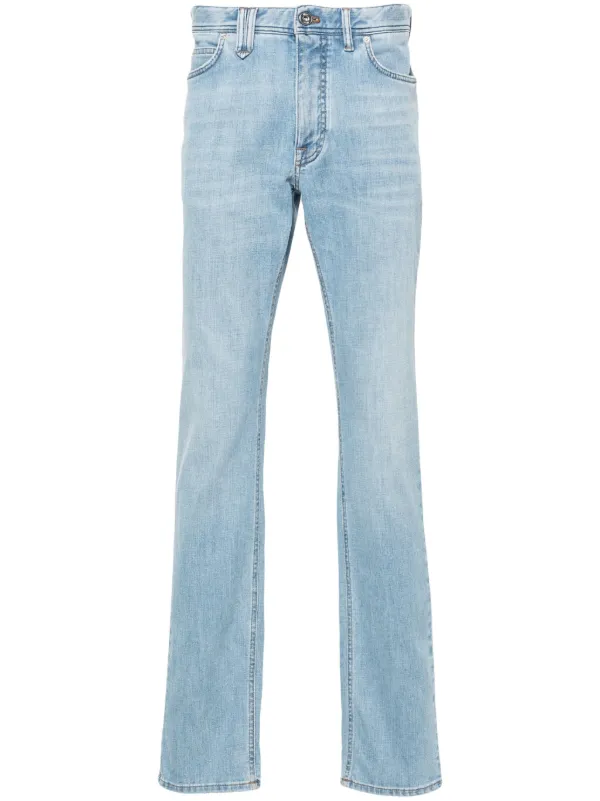 Brioni Faded-effect Slim-fit Jeans in Blue