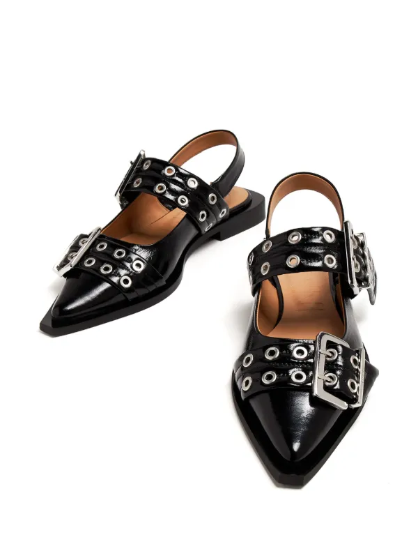 ★関税込★ GANNI ロゴ バックル付き フラットシューズ GANNI バックル フラットシューズ | FARFETCH JP