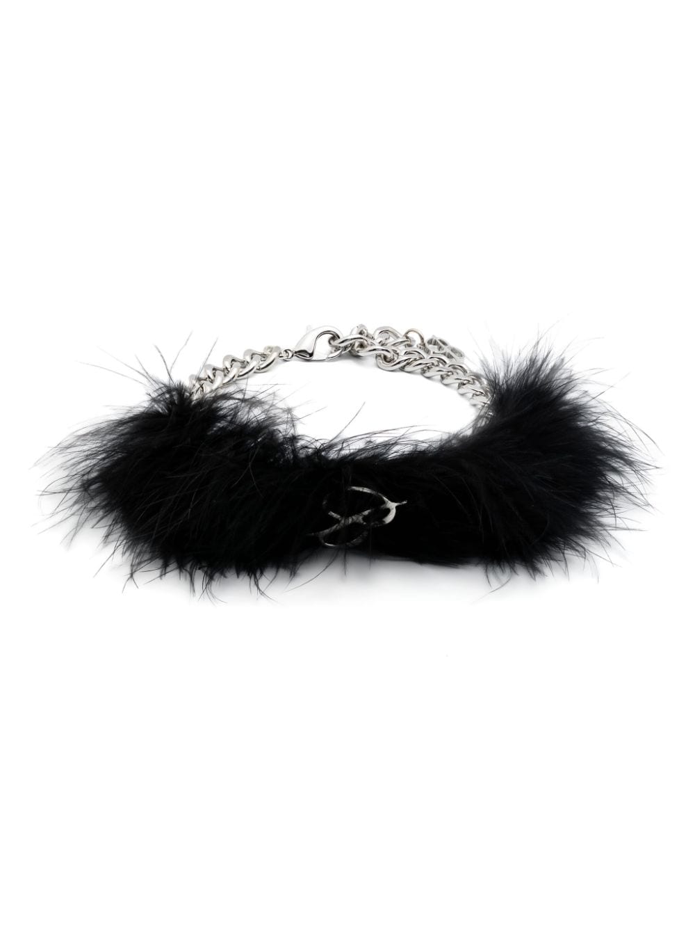 Blumarine Feather-embellished Monogram-detail Choker In Silver