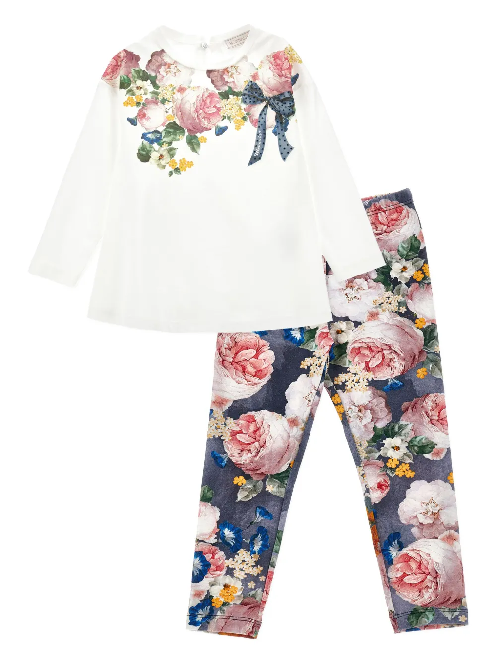 Monnalisa Katoenen broeken set met bloe print Wit