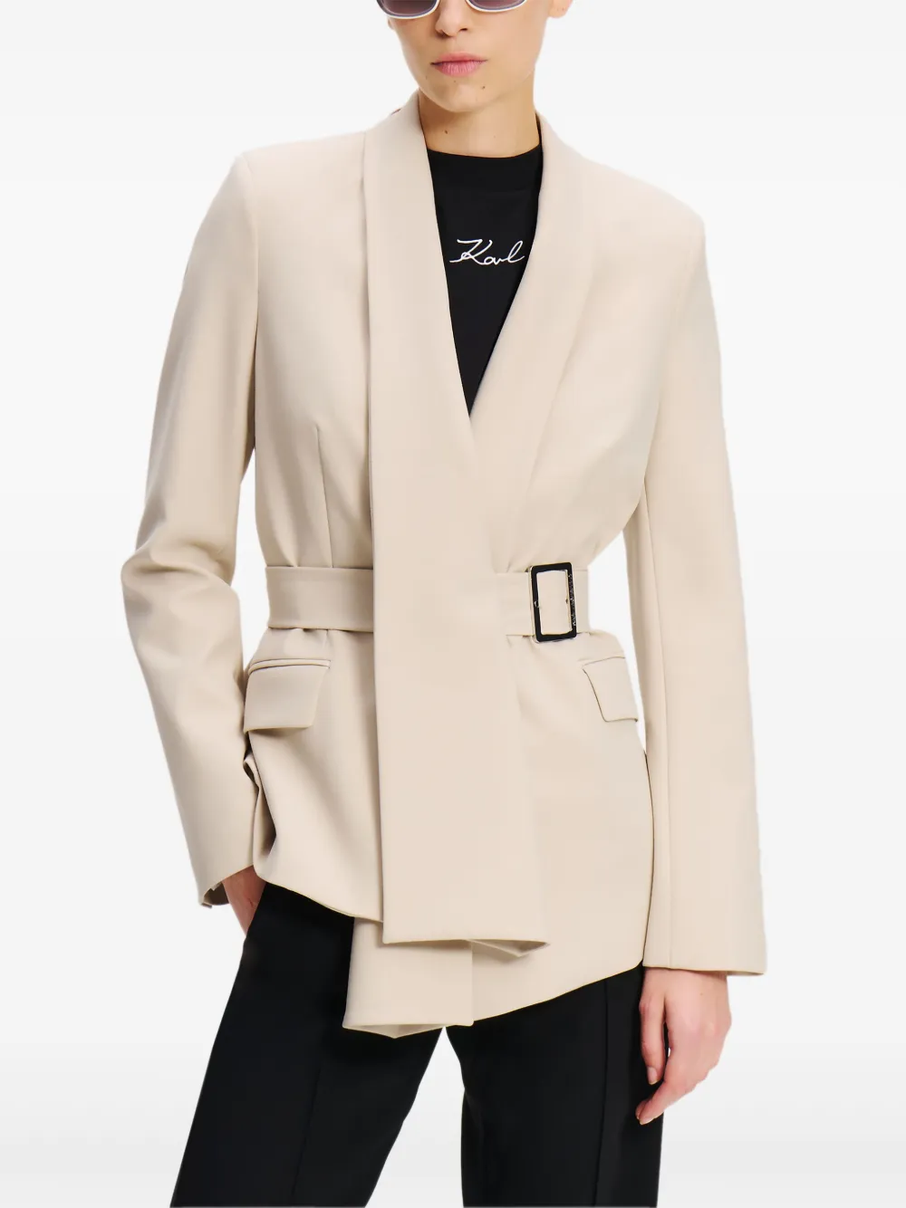 Karl Lagerfeld Gedrapeerde blazer met riem Beige