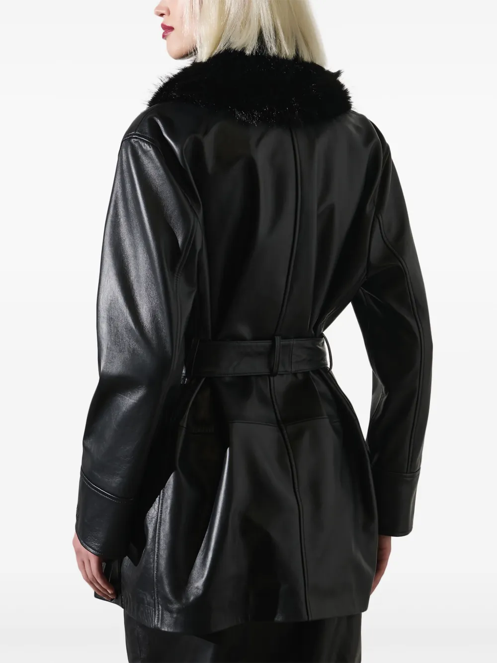 Karl Lagerfeld Faux-fur Collar Leather Coat In Black