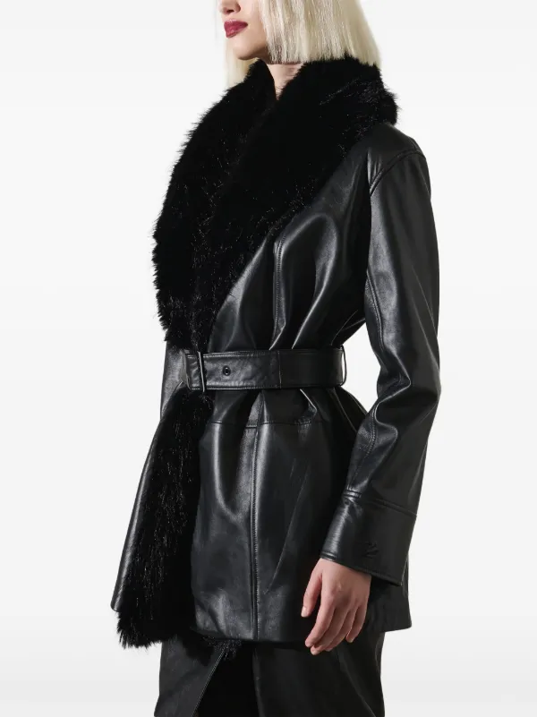 Karl Lagerfeld KL Studio faux fur Collar Leather Coat Black FARFETCH CA