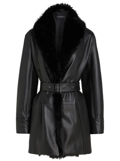 Karl Lagerfeld KL Studio faux-fur collar leather coat