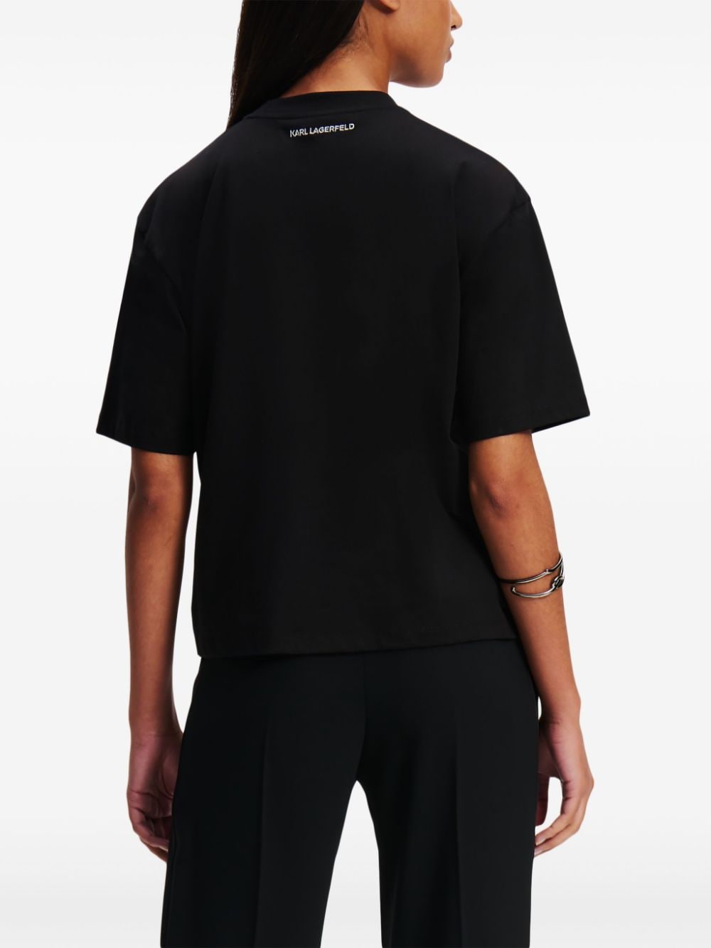 Shop Karl Lagerfeld Signature-hem T-shirt In Black