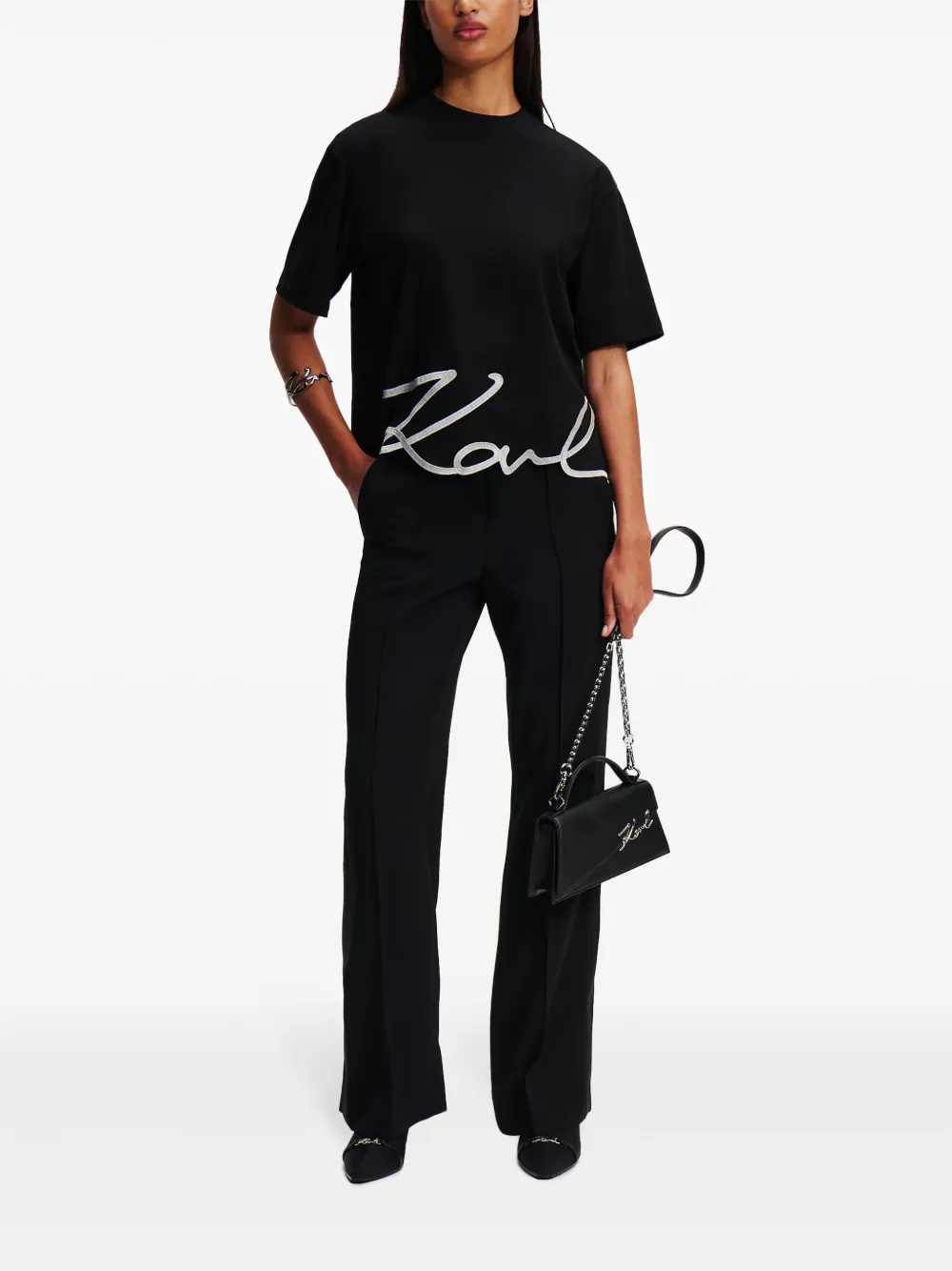 Karl Lagerfeld T-shirt met Signature afwerking - Zwart