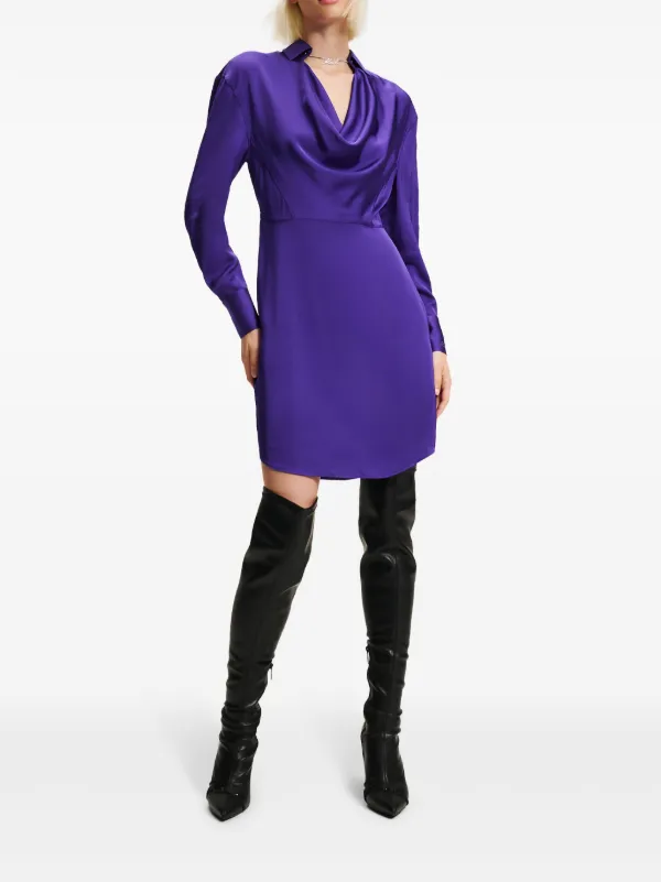 Karl Lagerfeld Signature chain detail Satin Dress Purple FARFETCH TR