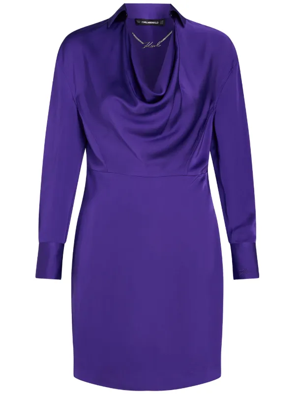 Karl Lagerfeld Signature chain detail Satin Dress Purple FARFETCH TR