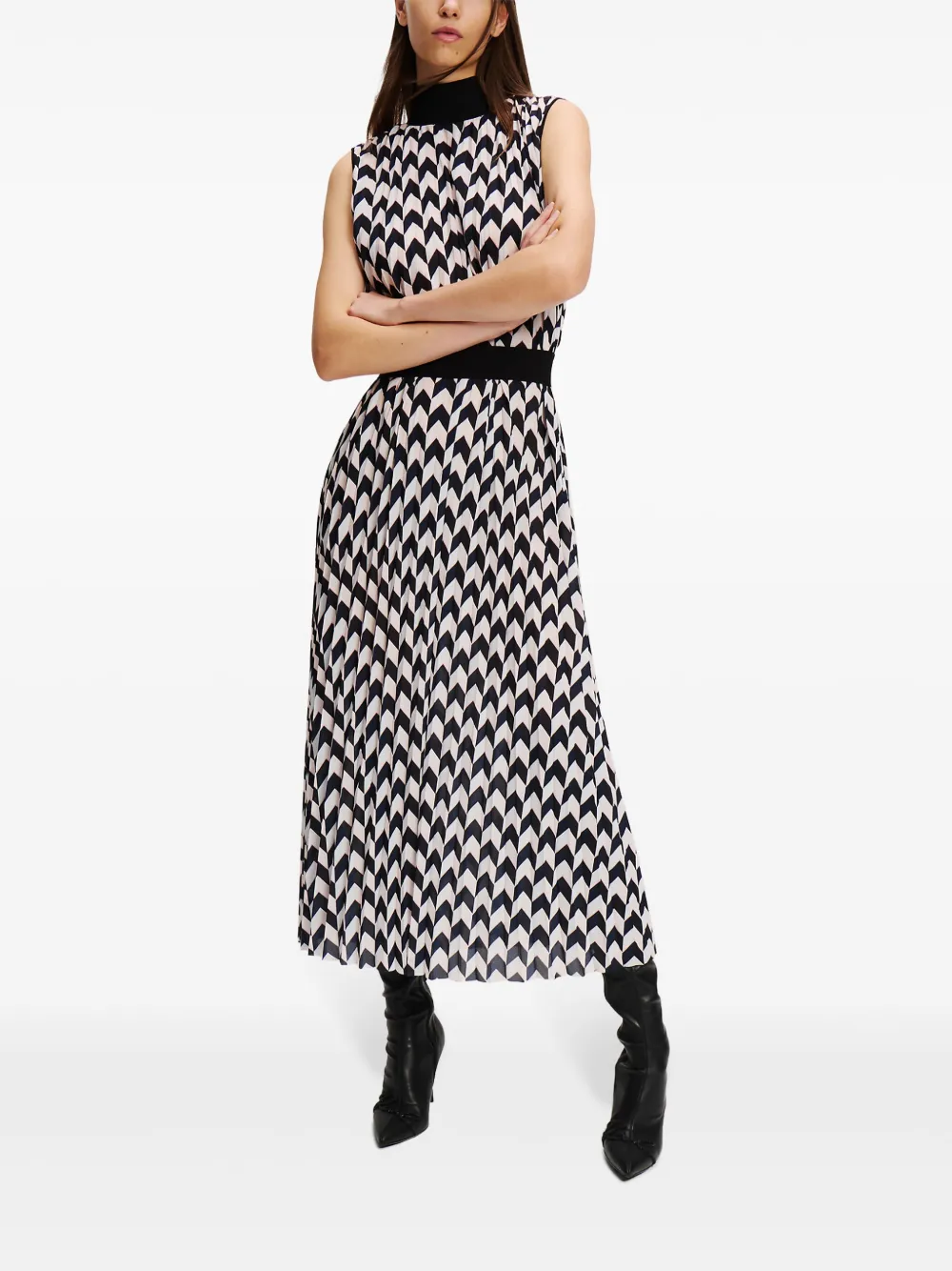 Karl Lagerfeld Geplooide jurk met chevron streep Zwart