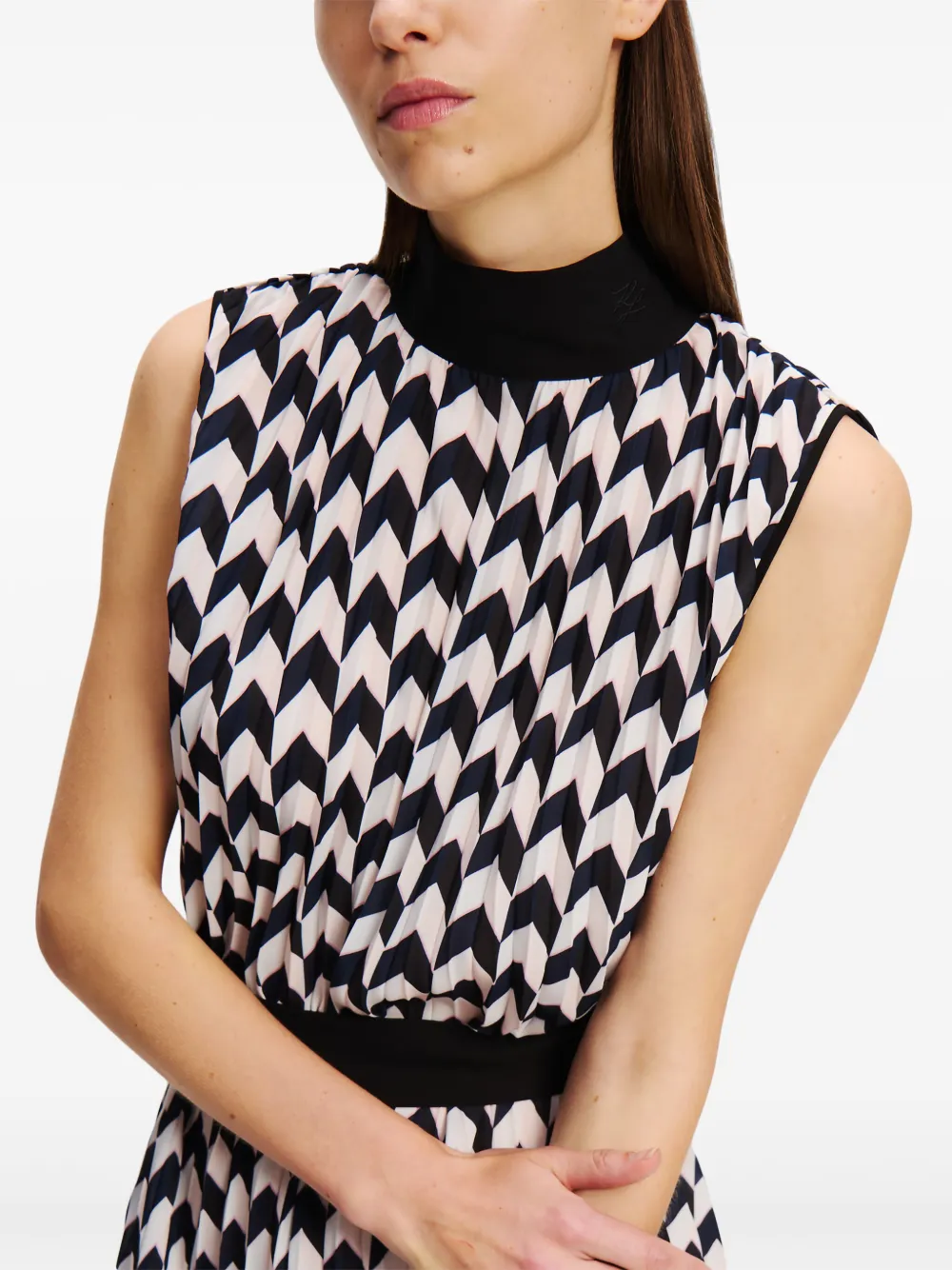 Karl Lagerfeld Geplooide jurk met chevron streep Zwart