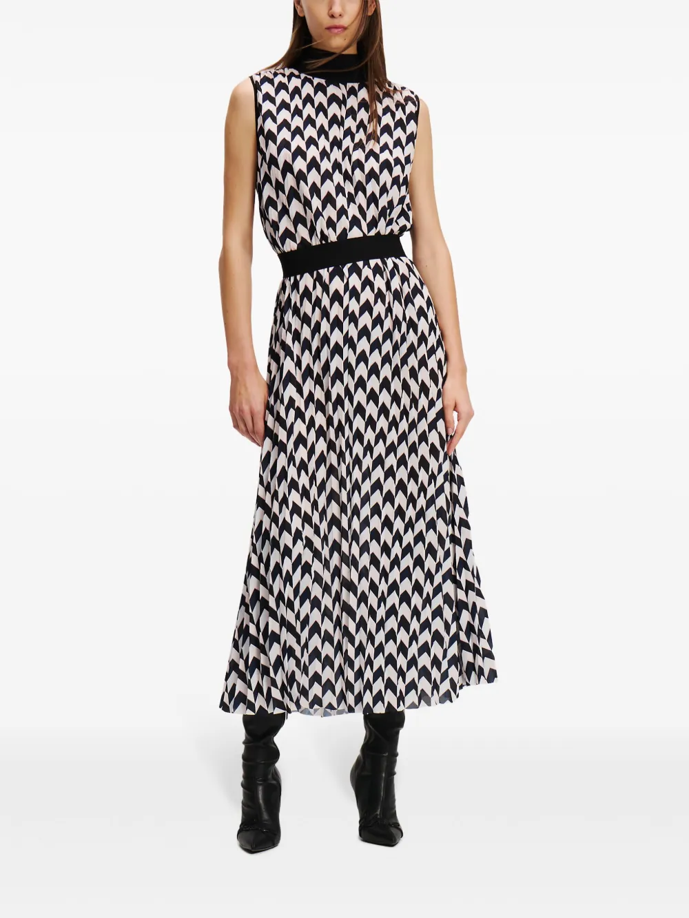 Karl Lagerfeld Geplooide jurk met chevron streep - Zwart