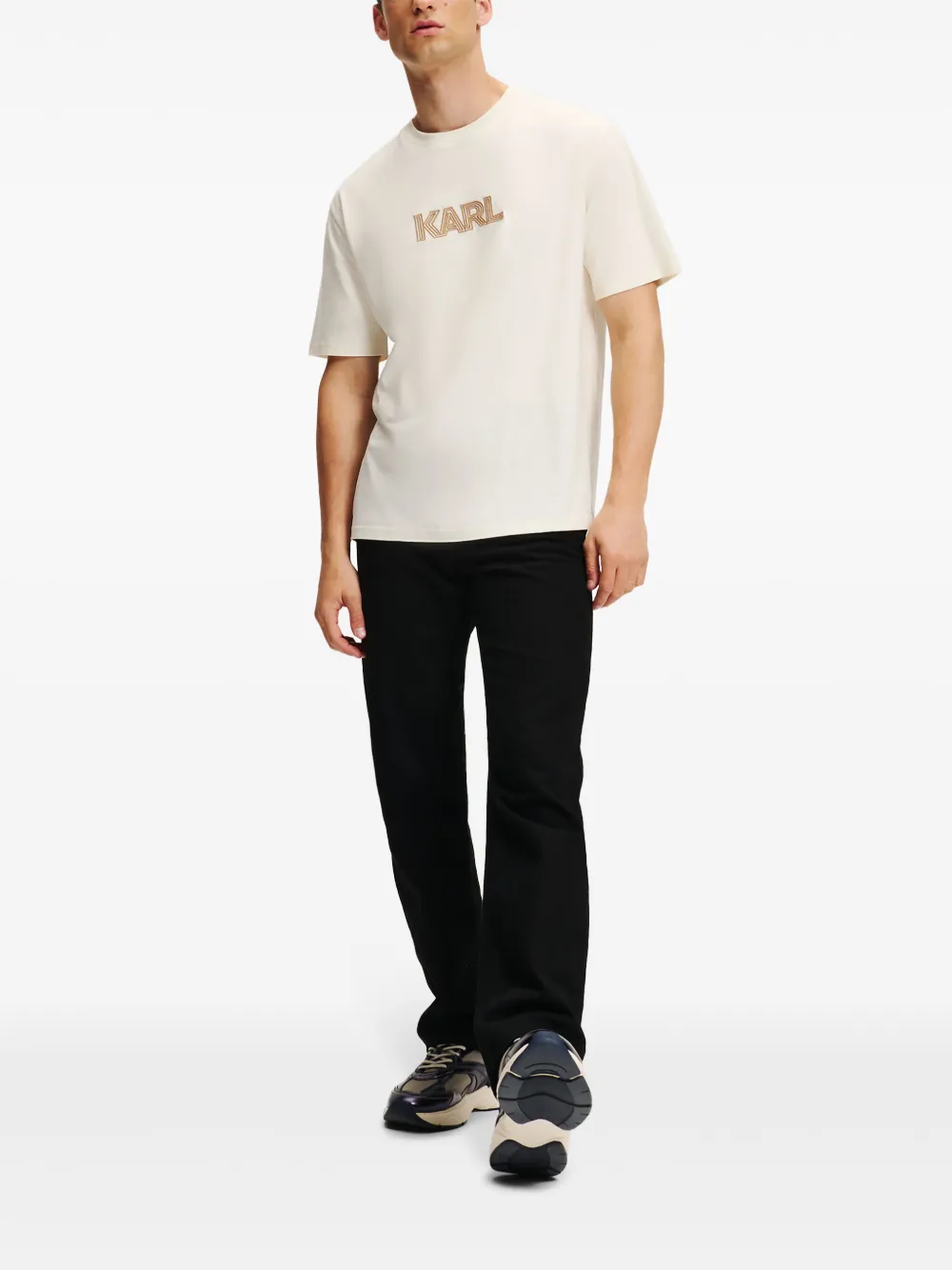 Karl Lagerfeld logo-embroidered T-shirt - Beige