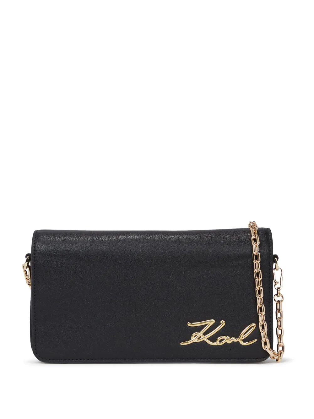 Karl Lagerfeld Signature leren schoudertas Zwart