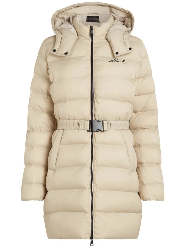 Karl Lagerfeld Lightweight Long Puffer Coat Neutrals FARFETCH TR