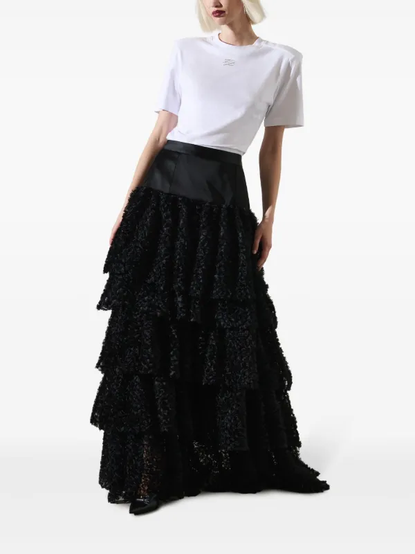 Karl Lagerfeld KL Studio Maxi Frill Skirt | Black | FARFETCH PL