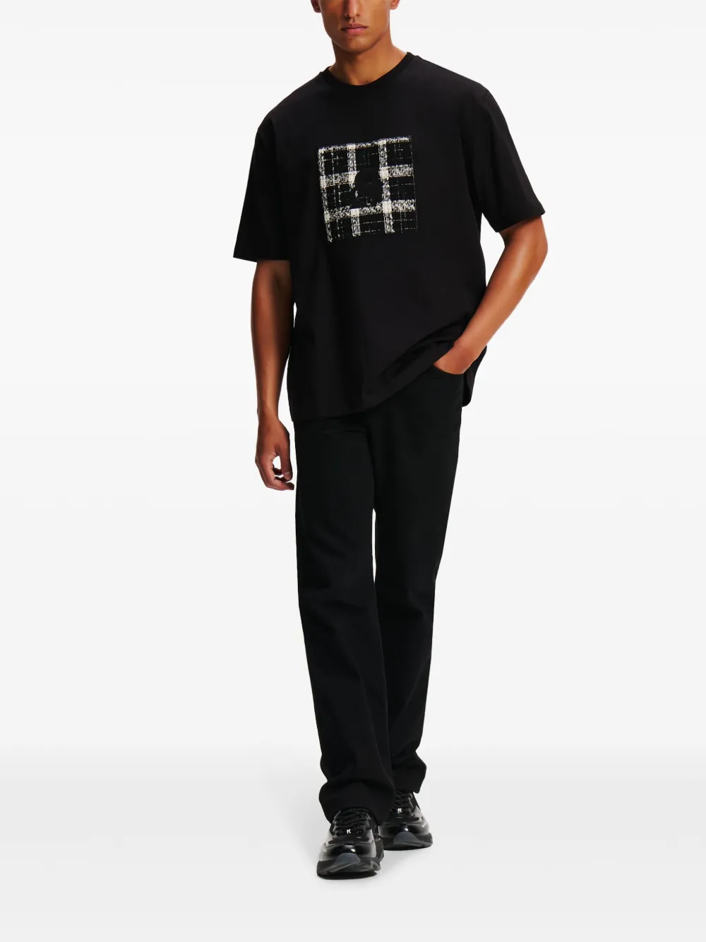 Karl Lagerfeld T-shirt met bouclé patch - Zwart