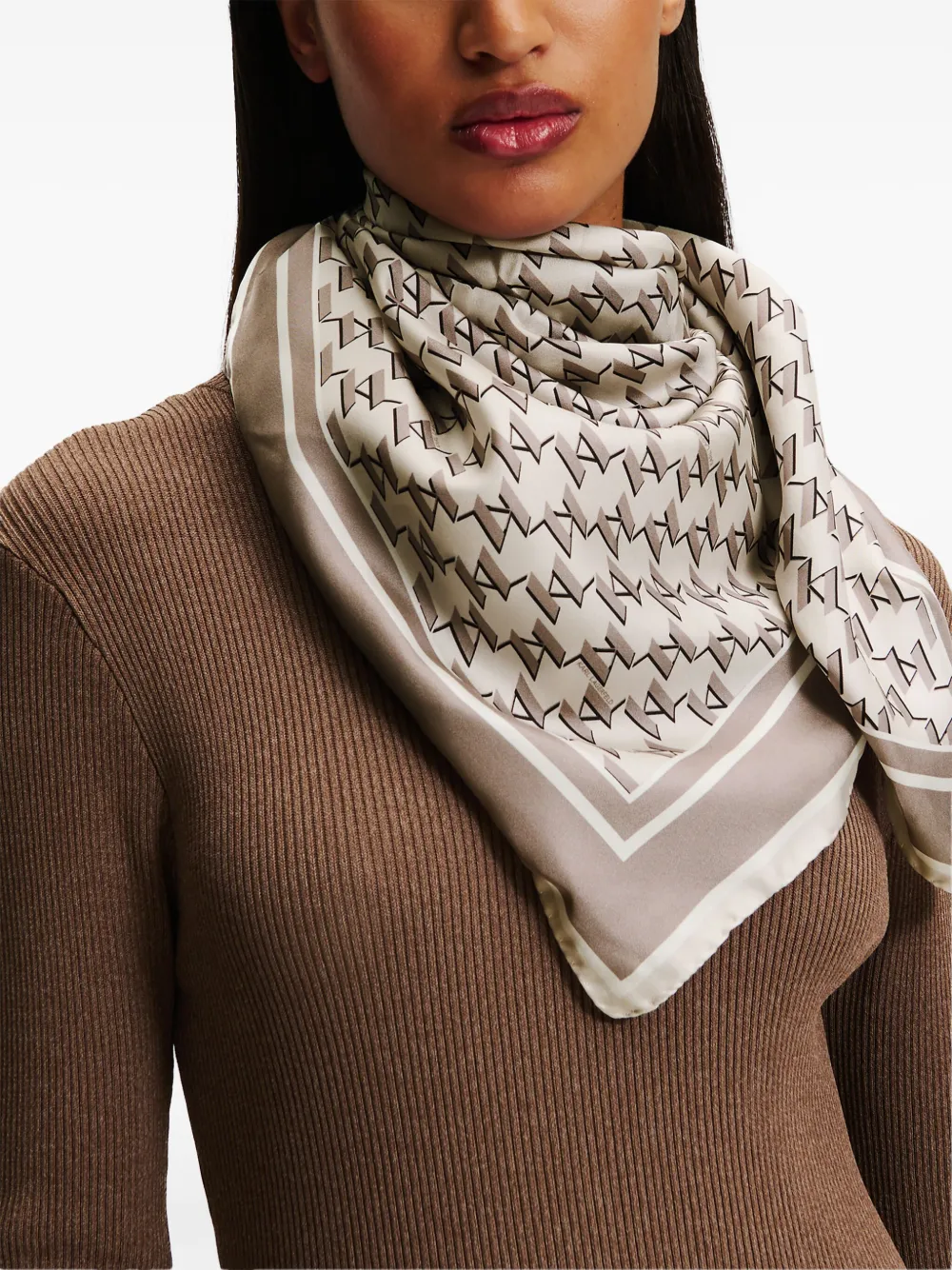 Karl Lagerfeld K Monogram zijden sjaal Beige