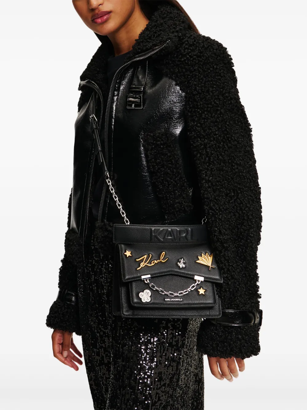 Karl Lagerfeld K/Seven Pins kleine leren shopper - Zwart