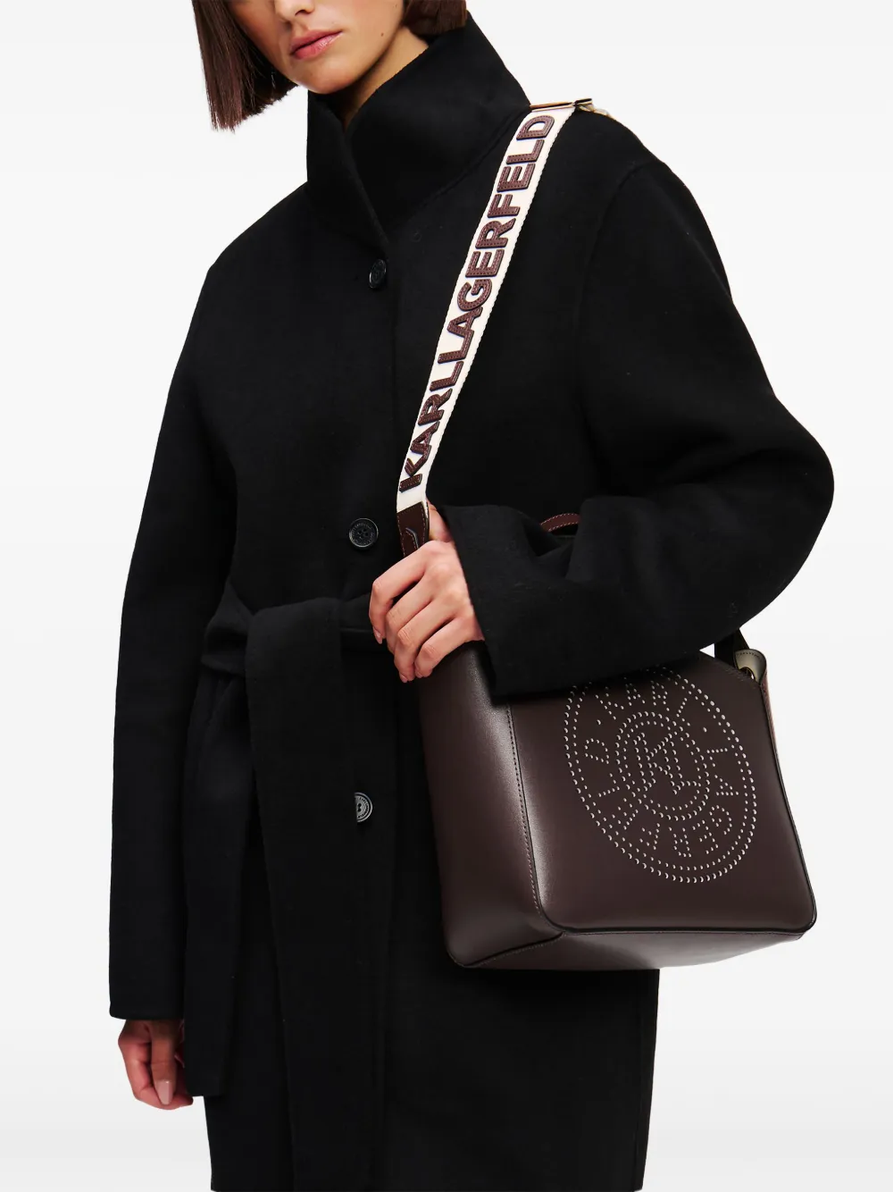 Karl Lagerfeld Small K Circle Perforated Tote Bag Brown FARFETCH UK