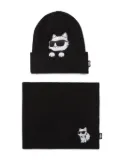 Karl Lagerfeld Kids Ikon beanie and snood set - Black