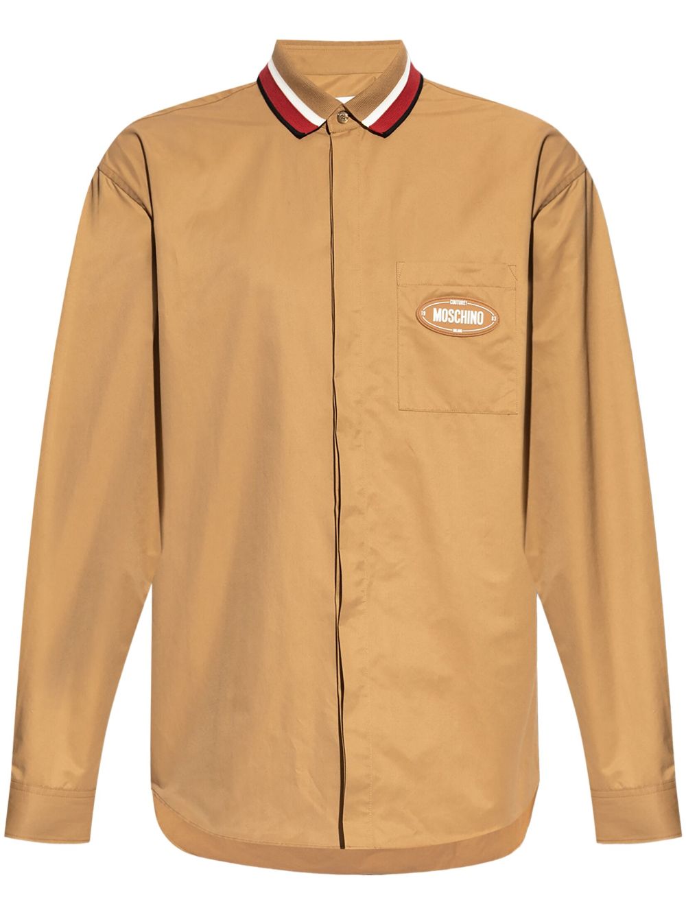 Moschino Logo-patch Stripe-detail Shirt In Neutrals