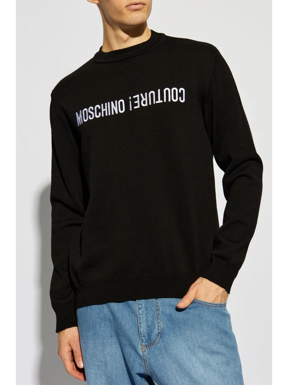 Moschino Katoenen sweater met geborduurd logo Zwart