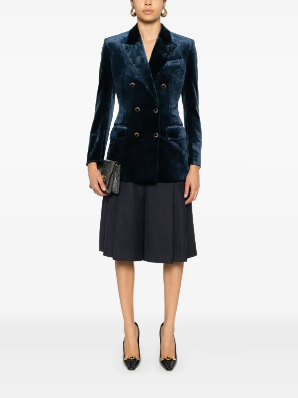 ジャケット Tom Ford Blue Stretch Velvet Blazer TOM FORD Silk satin-trimmed cotton-velvet blazer | NET-A-PORTER