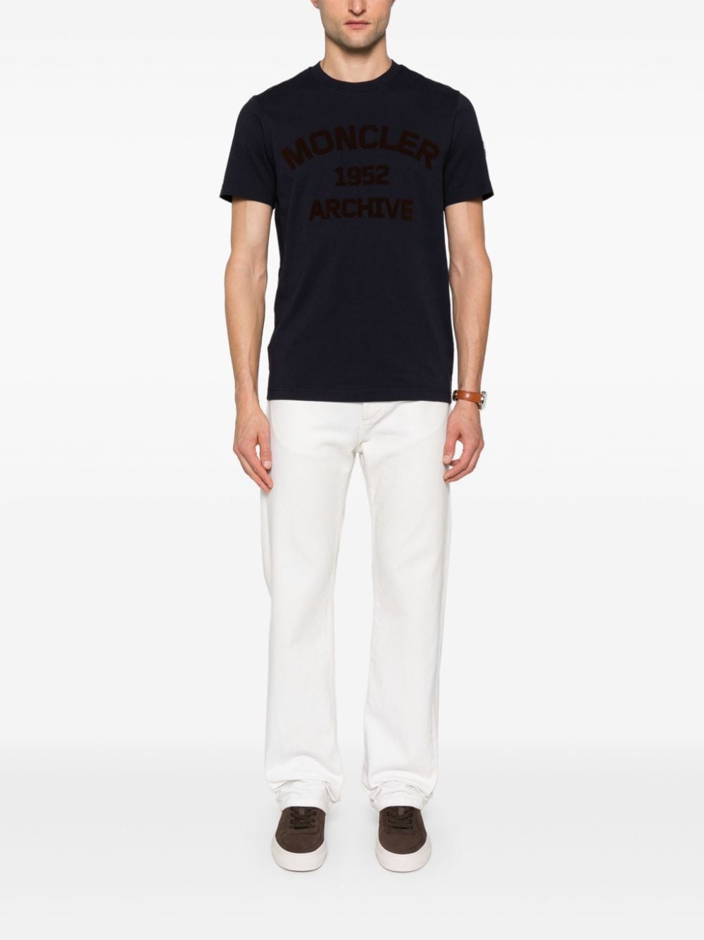 Shop Moncler Flocked-logo Cotton T-shirt In Blau