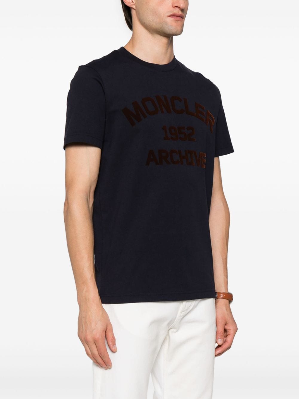 Shop Moncler Flocked-logo Cotton T-shirt In Blau