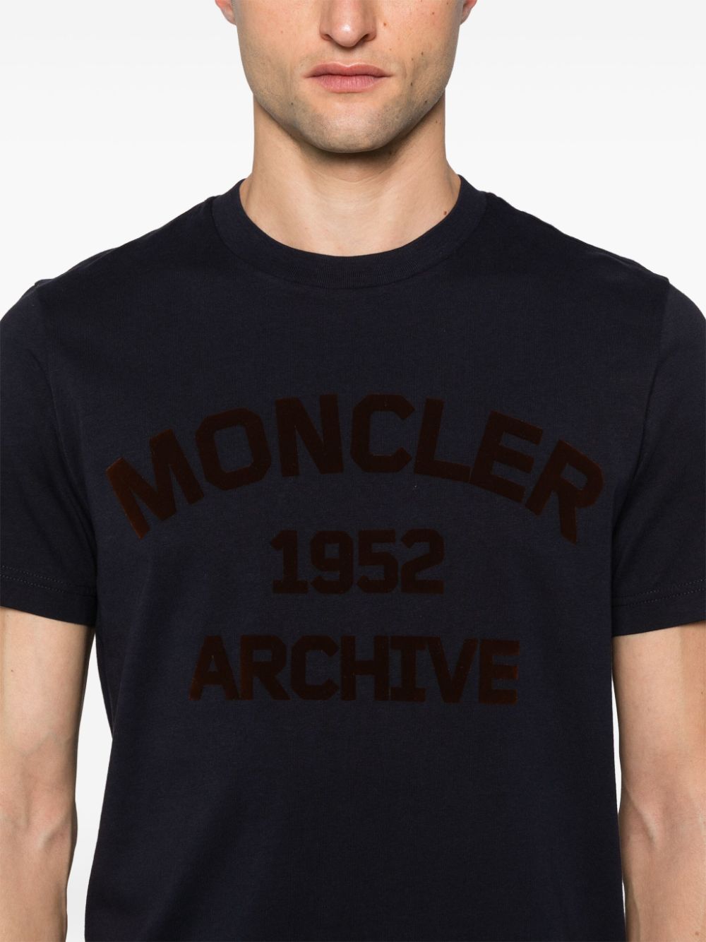 Shop Moncler Flocked-logo Cotton T-shirt In Blau