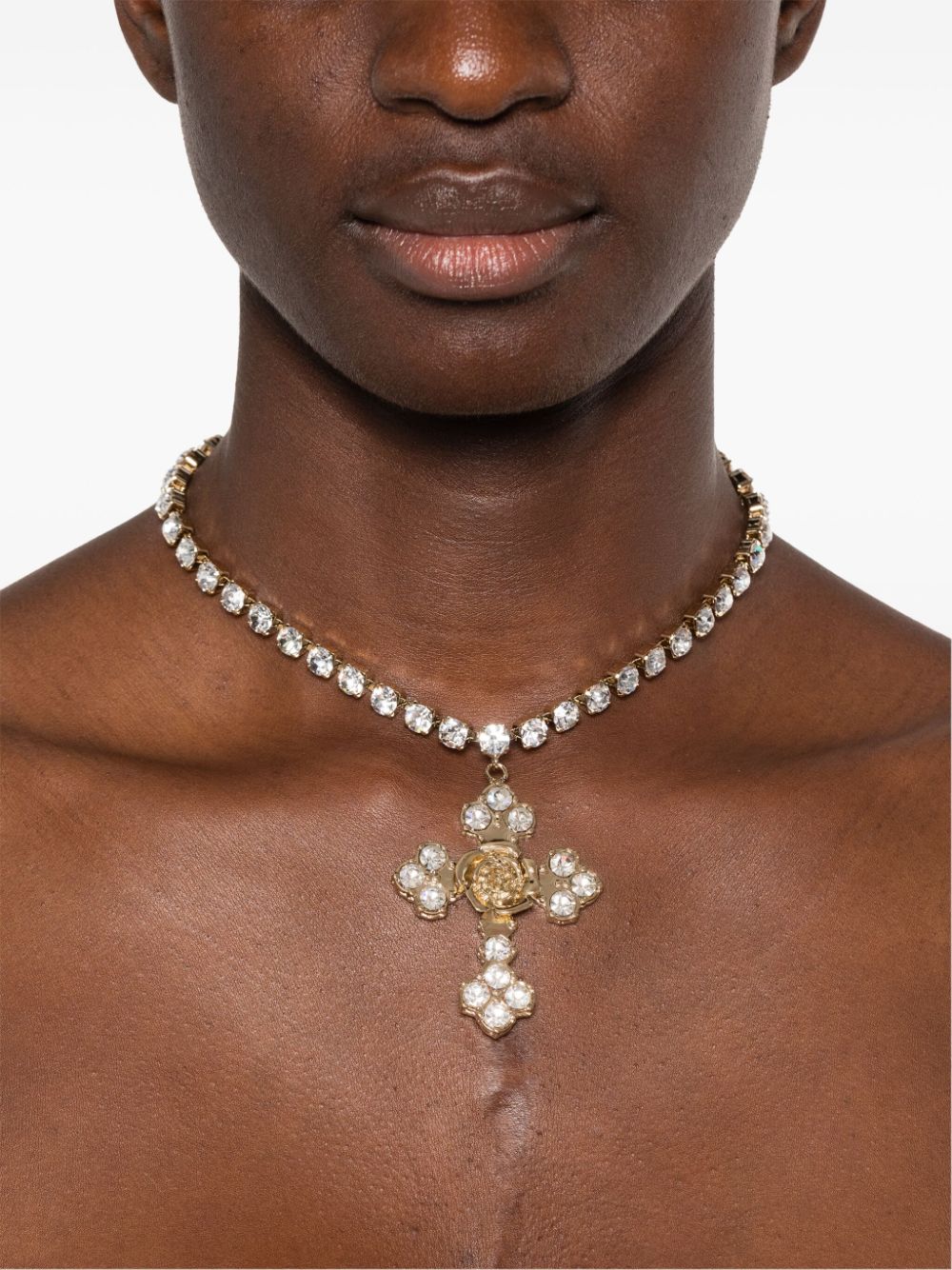 Blumarine cross-pendant rhinestone-embellished choker - Goud