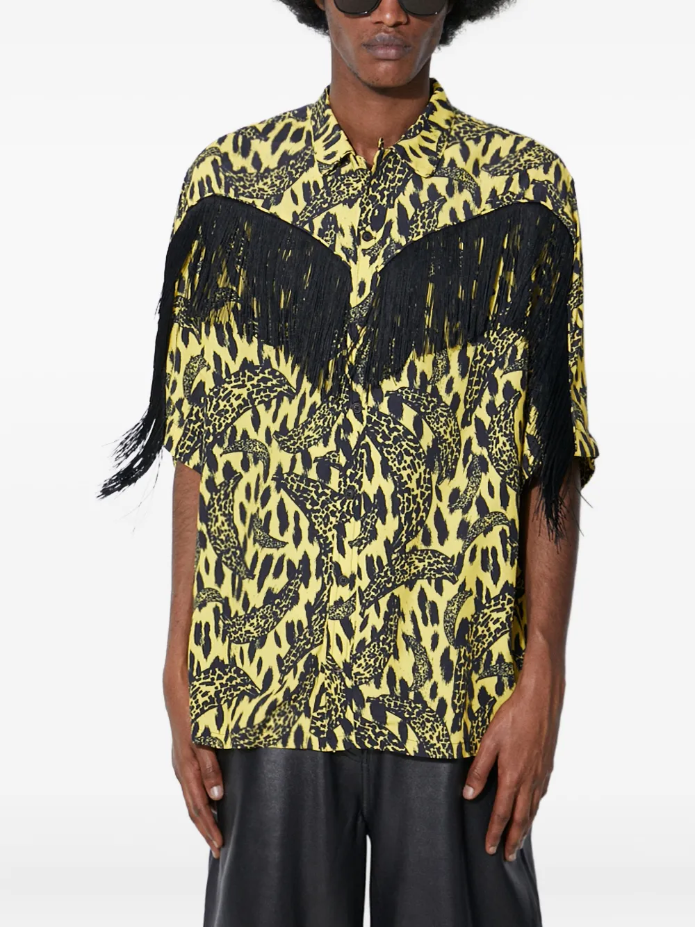 Fiorucci leopard-print fringe shirt Geel